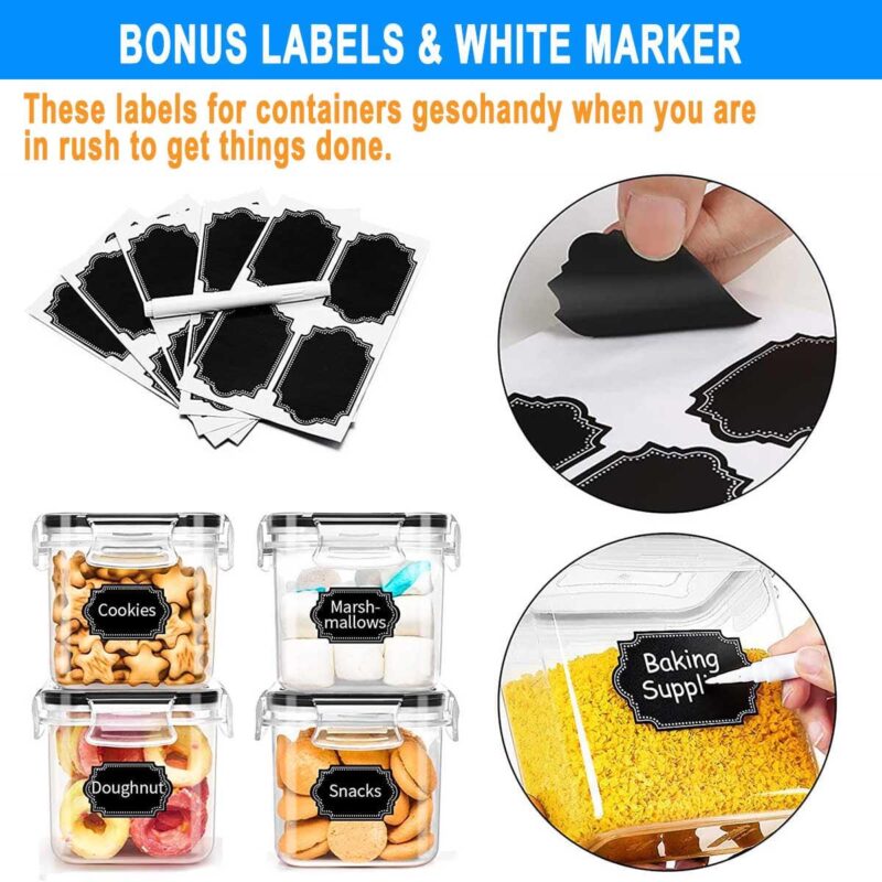 Food Storage Containers, Pantry Organization and Storage ,7 Pieces BPA Free Plastic Airtight Kitchen Organization and Storage with Lock Lids . Labels and Marker - Image 4