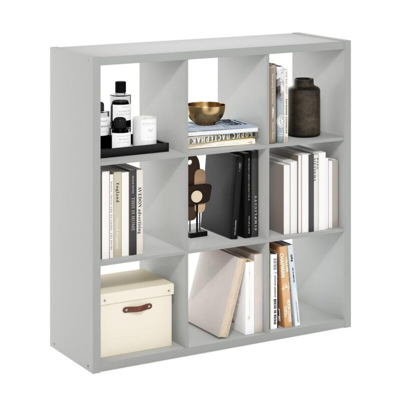 Furinno Cubicle Open Back Decorative Cube Storage Organizer, 9-Cube, Light Grey - Image 4