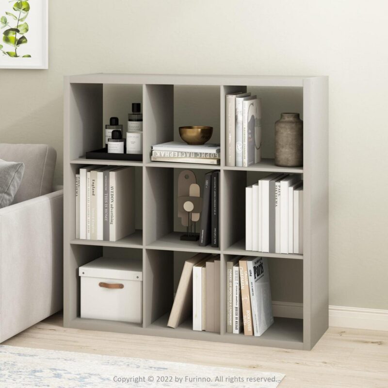 Furinno Cubicle Open Back Decorative Cube Storage Organizer, 9-Cube, Light Grey - Image 2
