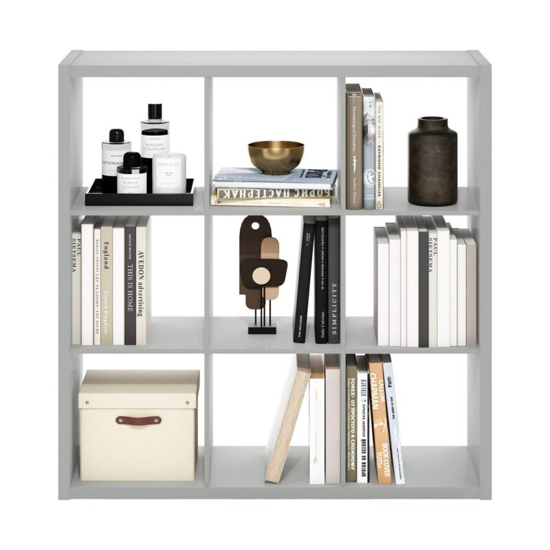 Furinno Cubicle Open Back Decorative Cube Storage Organizer, 9-Cube, Light Grey - Image 5