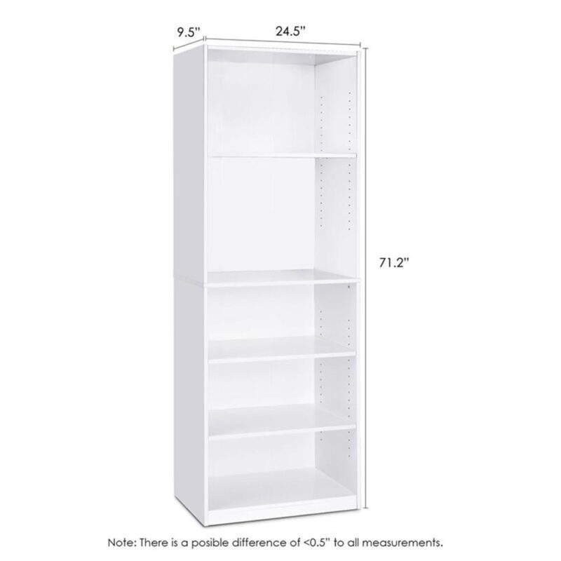 Furinno JAYA Engineered Wood Simple Home 5-Shelf Bookcase in White - Image 7