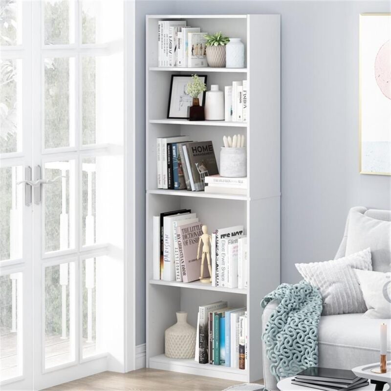 Furinno JAYA Engineered Wood Simple Home 5-Shelf Bookcase in White - Image 3