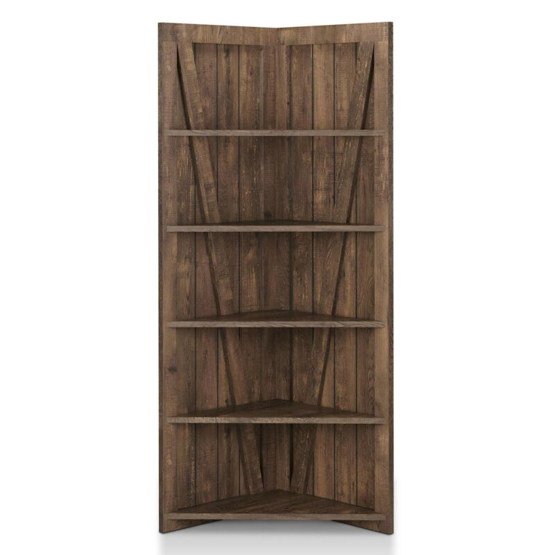 Furniture of America Helsa 5-Shelf Corner Bookcase, Oak - Image 3