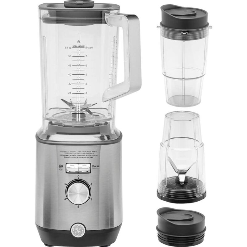 GE - 5-Speed 72-Oz. Blender with Blender Cups - Stainless Steel