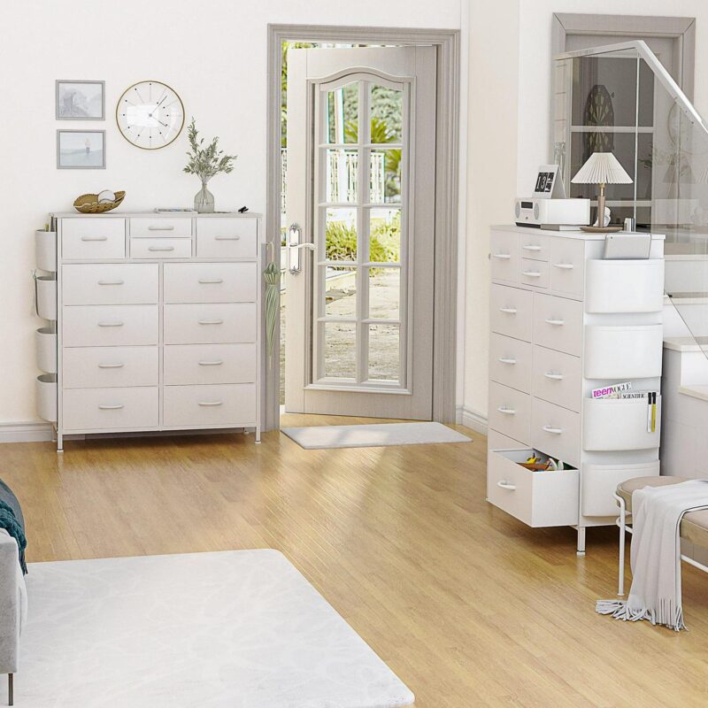 GIKPAL 12 Drawer Dresser, White Dresser Chest of Drawers Dressers for Bedroom PU&Fabric Dresser with Side Pockets and Hooks, White - Image 3