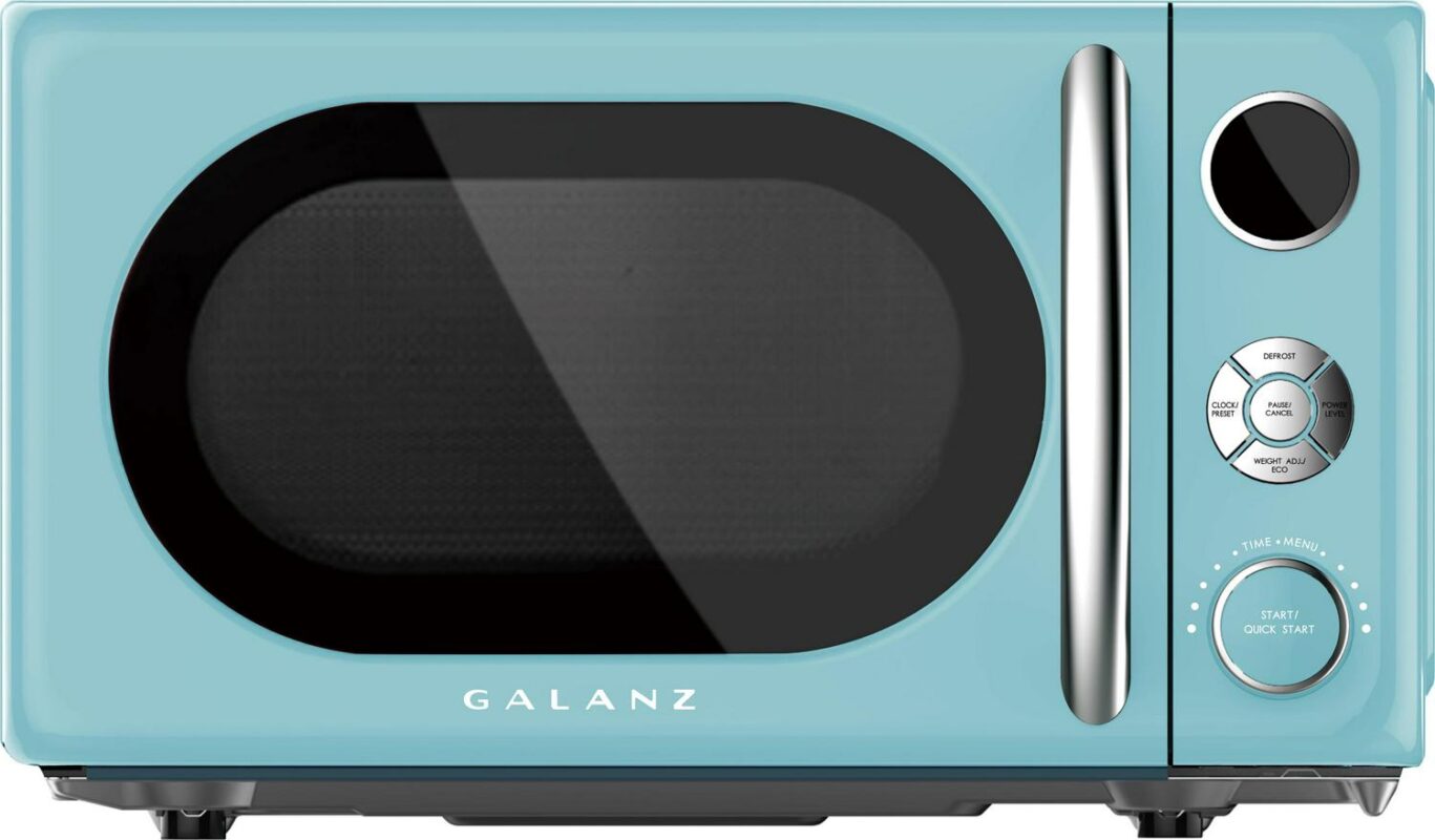 Galanz 0.7 Cu ft Retro Countertop Microwave Oven, 700 Watts, Blue, New