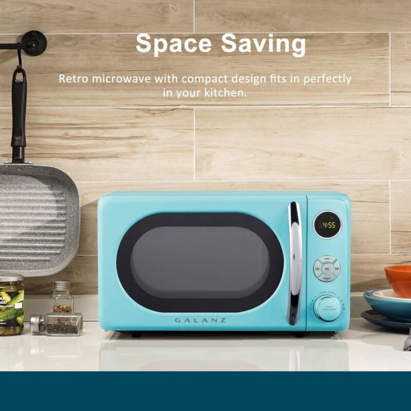 Galanz 0.7 Cu ft Retro Countertop Microwave Oven, 700 Watts, Blue, New - Image 6