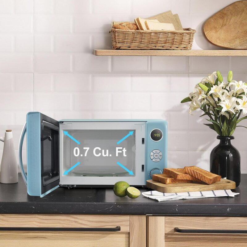 Galanz 0.7 Cu ft Retro Countertop Microwave Oven, 700 Watts, Blue, New - Image 4