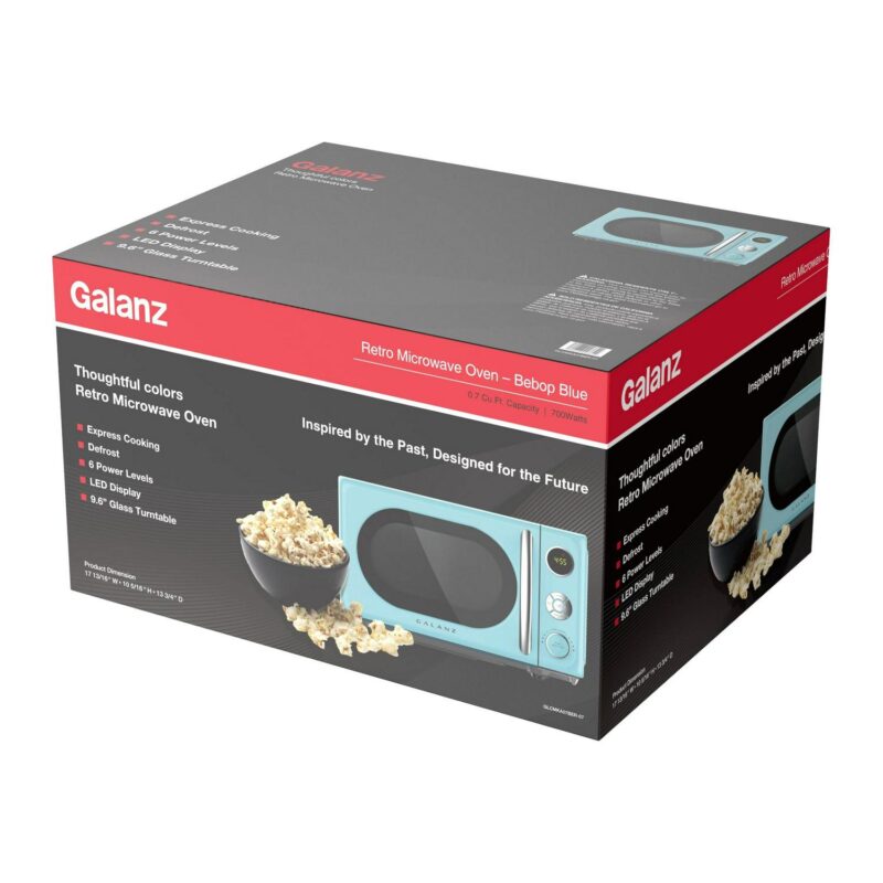 Galanz 0.7 Cu ft Retro Countertop Microwave Oven, 700 Watts, Blue, New - Image 8