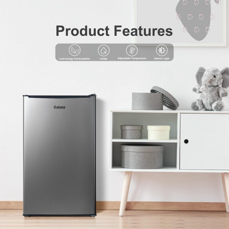 Galanz 3.3 Cu ft One Door Mini Fridge, Estar, Stainless Steel Look, New - Image 7