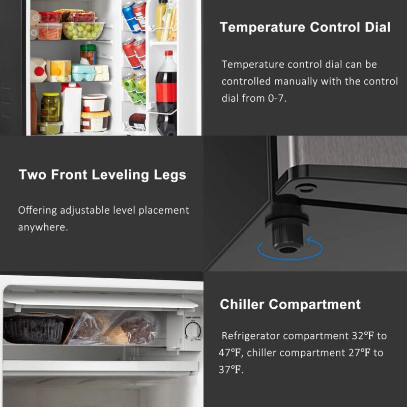 Galanz 3.3 Cu ft One Door Mini Fridge, Estar, Stainless Steel Look, New - Image 9