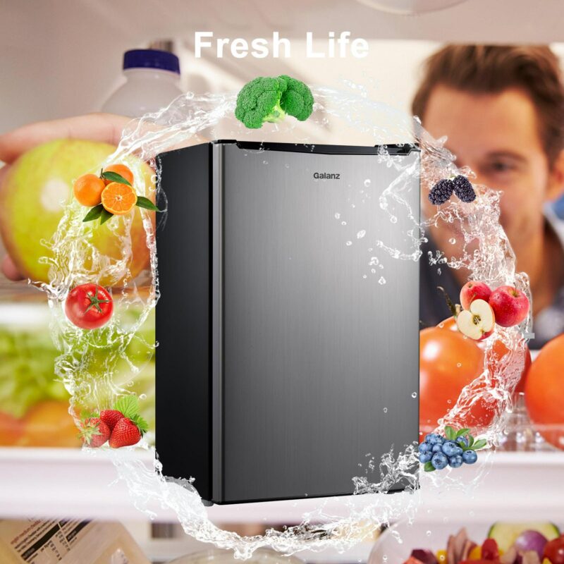 Galanz 3.3 Cu ft One Door Mini Fridge, Estar, Stainless Steel Look, New - Image 4