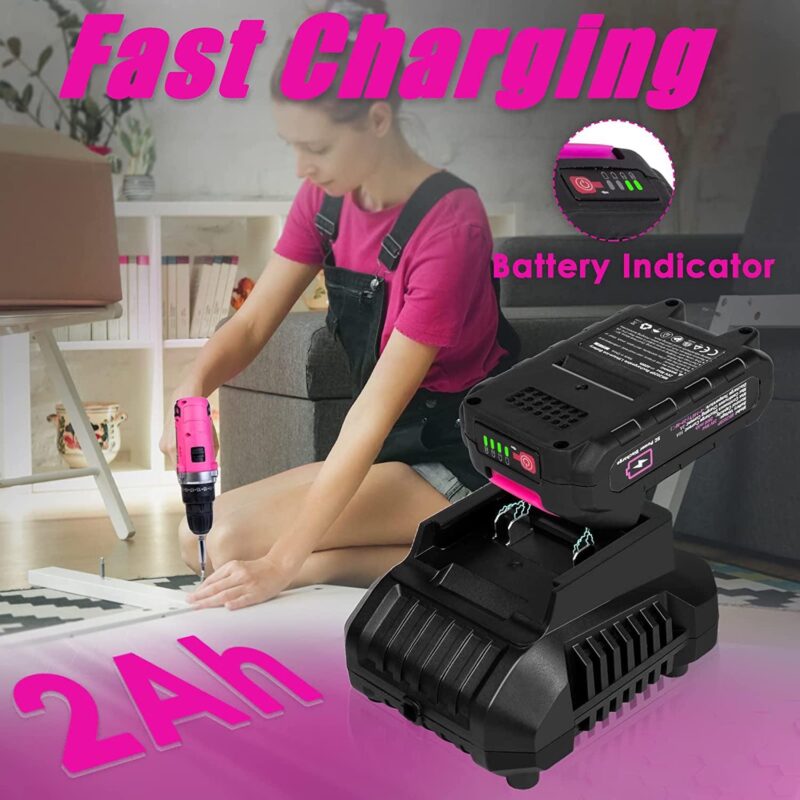 Generic Pink Tool Kit with 20V Cordless Drill(265in-lbs), Pink Drill Set for Women,Lady's Home Tool Kit for DIY - Image 6