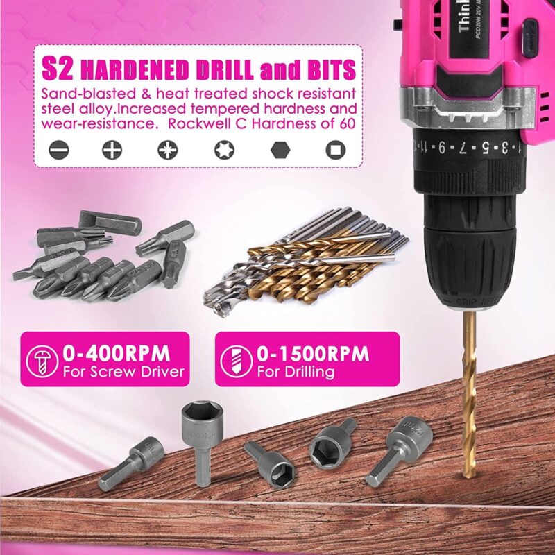 Generic Pink Tool Kit with 20V Cordless Drill(265in-lbs), Pink Drill Set for Women,Lady's Home Tool Kit for DIY - Image 2