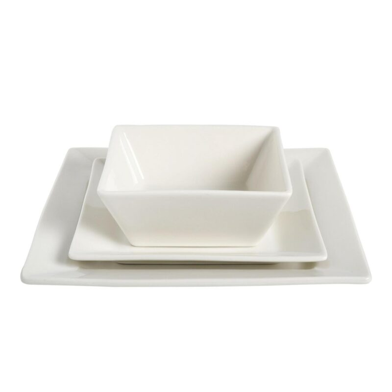 Gibson Everyday Hard Square 12 Piece Fine Ceramic Dinnerware Set in White - Image 7