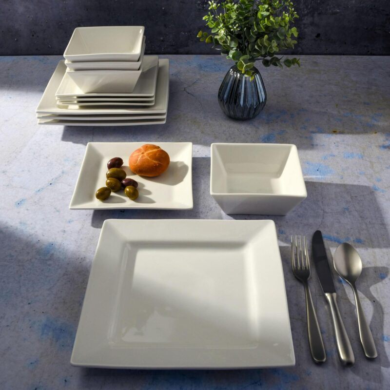 Gibson Everyday Hard Square 12 Piece Fine Ceramic Dinnerware Set in White - Image 8