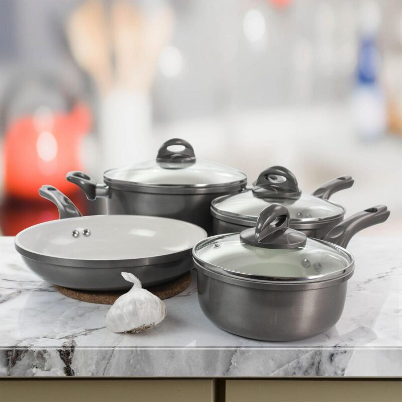 Gibson Home Hestonville 7 Piece Aluminum Nonstick Cookware Set in Grey with Bakelite Handles - Image 6