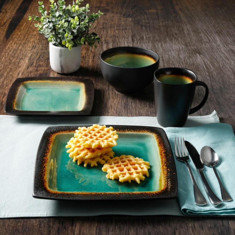 Gibson Home Ocean Oasis 16-Piece Dinnerware Set, Turquoise - Image 2