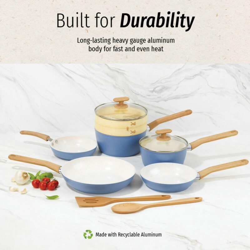 GoodCook 10-Piece Healthy Ceramic Titanium-Infused Cookware Set, Light Blue - Image 8