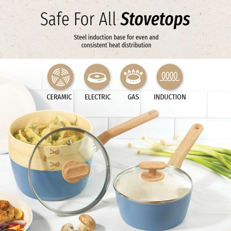 GoodCook 10-Piece Healthy Ceramic Titanium-Infused Cookware Set, Light Blue - Image 4