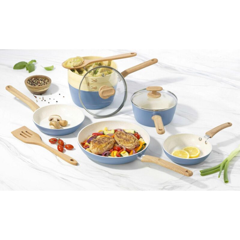 GoodCook 10-Piece Healthy Ceramic Titanium-Infused Cookware Set, Light Blue - Image 7