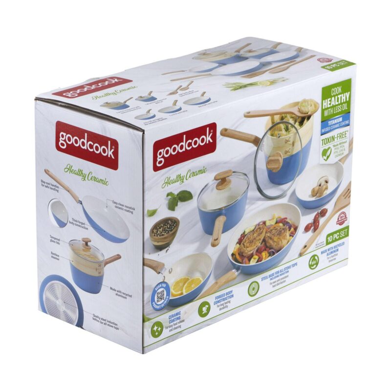 GoodCook 10-Piece Healthy Ceramic Titanium-Infused Cookware Set, Light Blue - Image 9