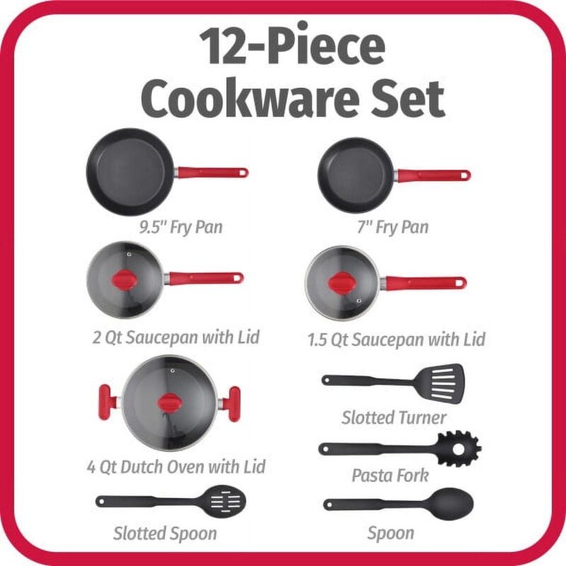 GoodCook ProEase Nonstick 12 Piece Cookware Set with Utensils, Black - Image 9
