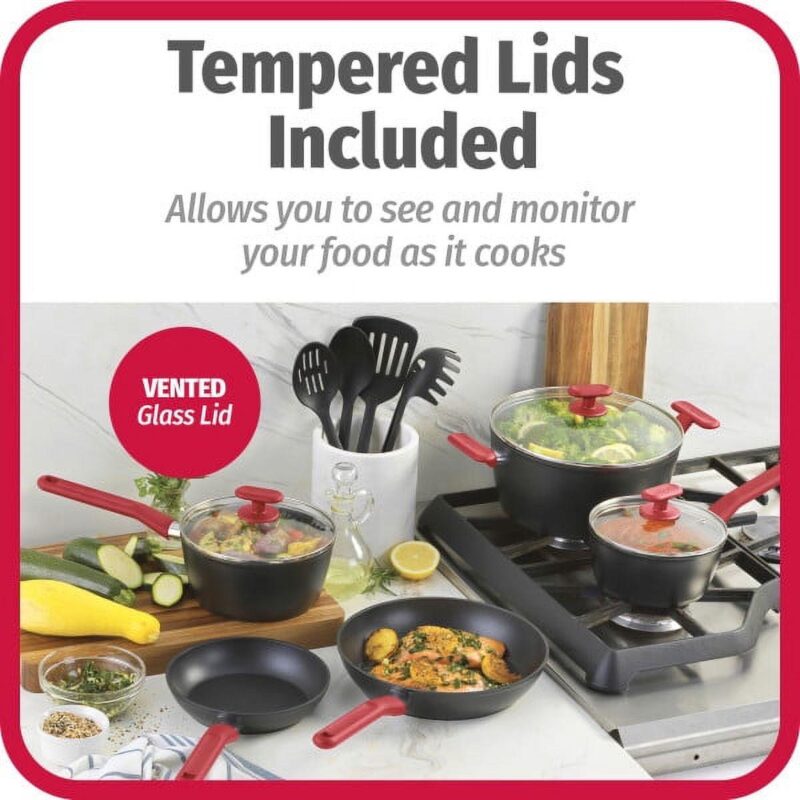 GoodCook ProEase Nonstick 12 Piece Cookware Set with Utensils, Black - Image 2