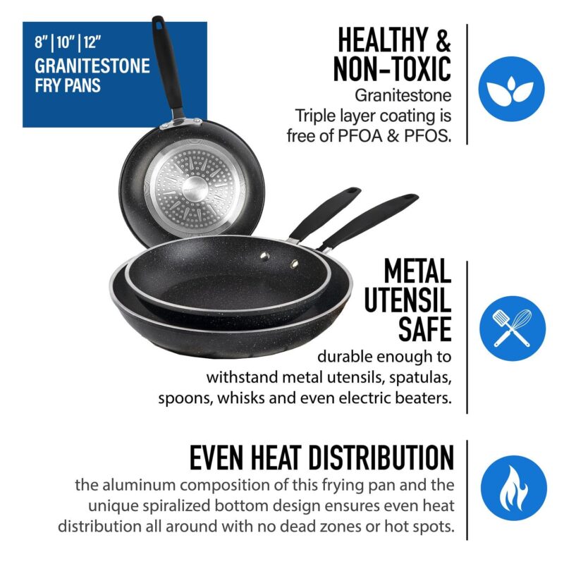 Granitestone Diamond 3-Piece Frying Pan Set, Nonstick Cookware - Image 6
