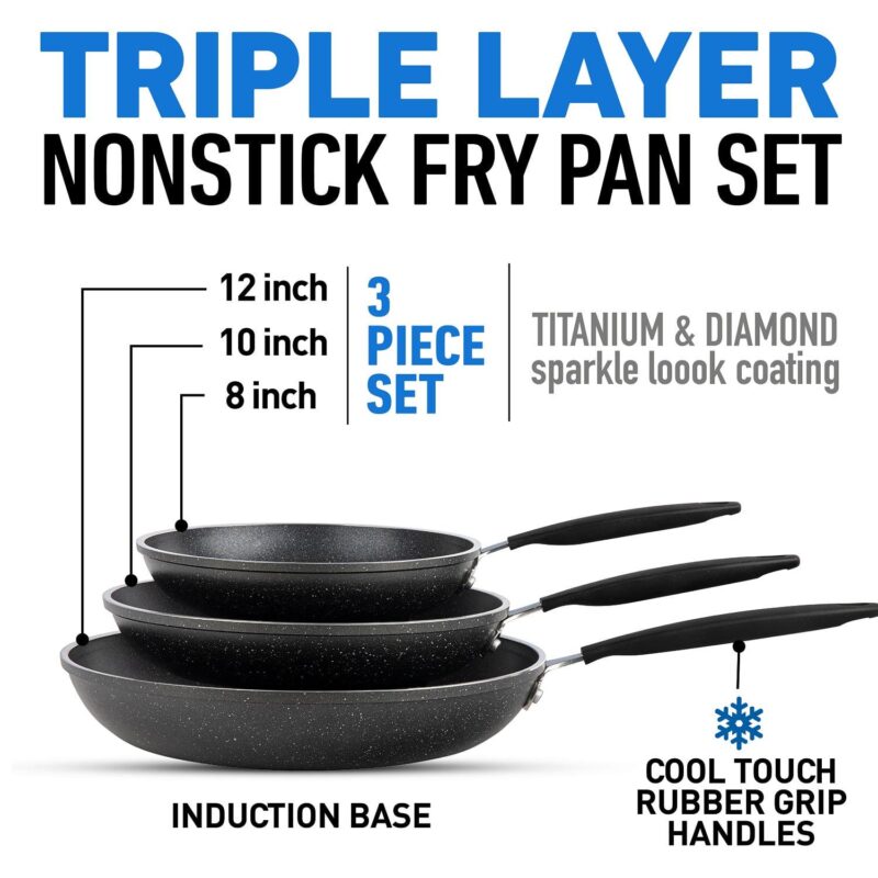 Granitestone Diamond 3-Piece Frying Pan Set, Nonstick Cookware - Image 3