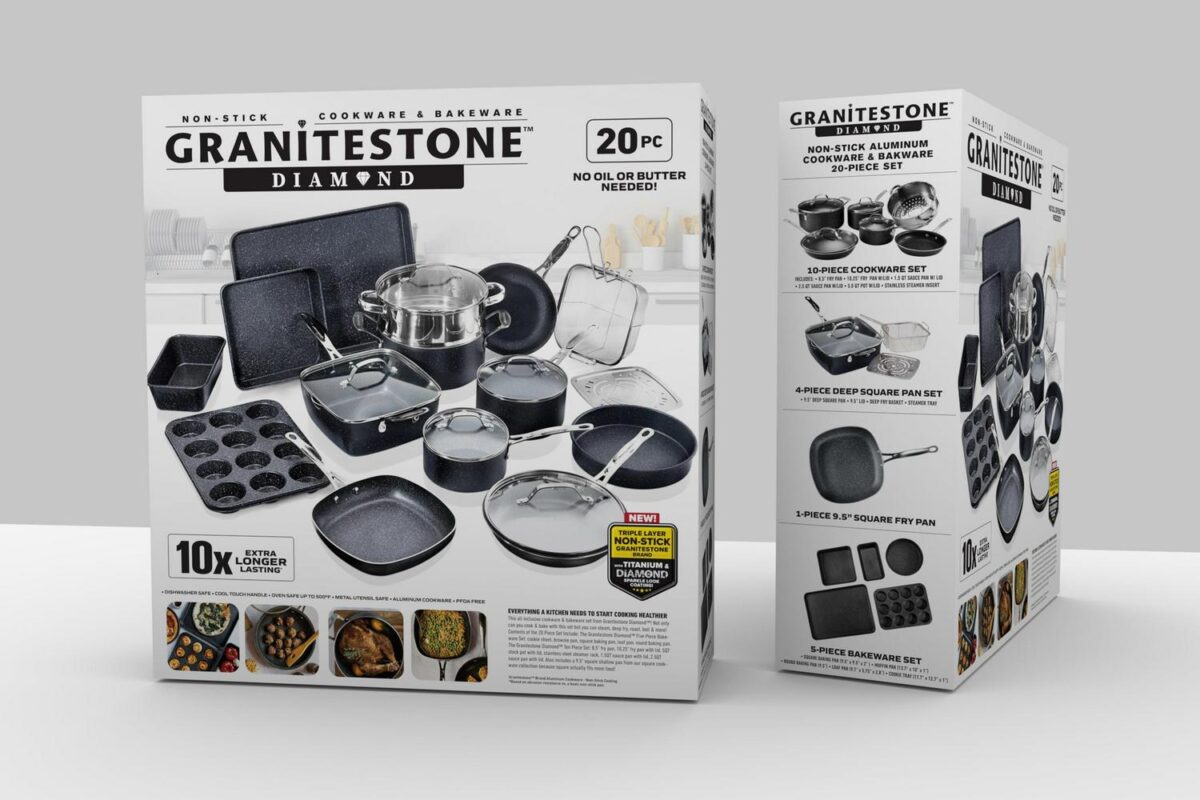 Granitestone Nonstick Pots and Pans 20 Piece Kitchen Cookware Bakeware Set Cooking Frying Skillet Sauce Pan Black - Image 11