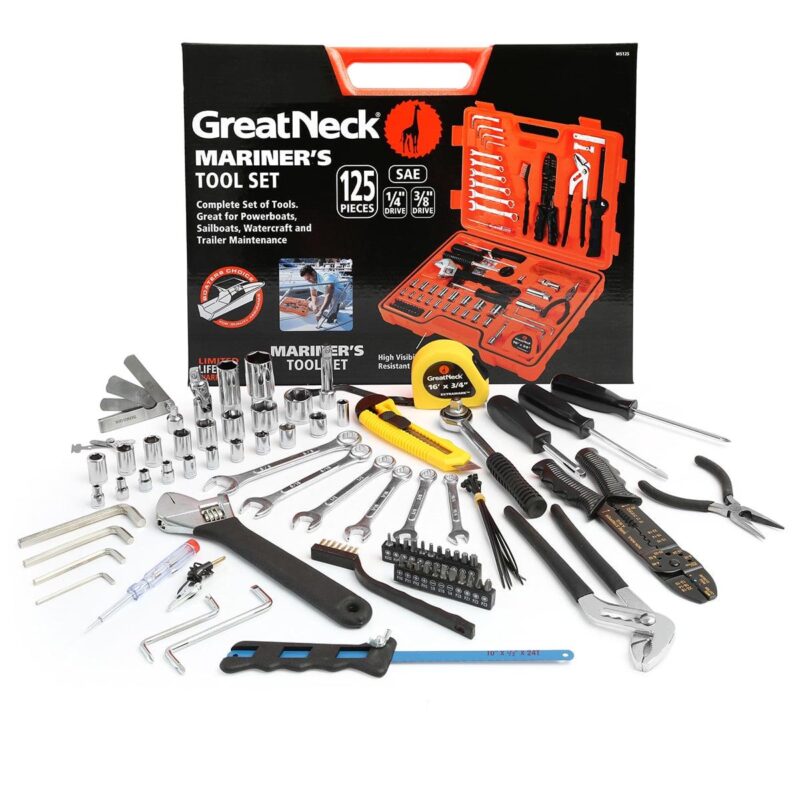 GreatNeck 125 Piece Marine Tool Kit for Boats, Waterproof Case, Chrome-Plated Tools
