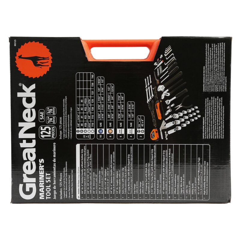 GreatNeck 125 Piece Marine Tool Kit for Boats, Waterproof Case, Chrome-Plated Tools - Image 7