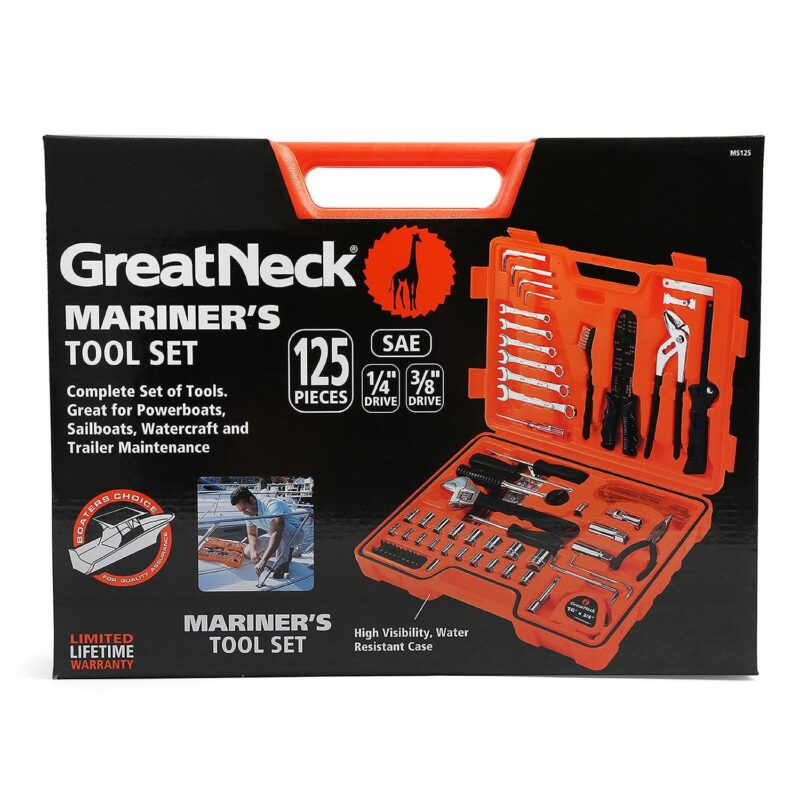 GreatNeck 125 Piece Marine Tool Kit for Boats, Waterproof Case, Chrome-Plated Tools - Image 5