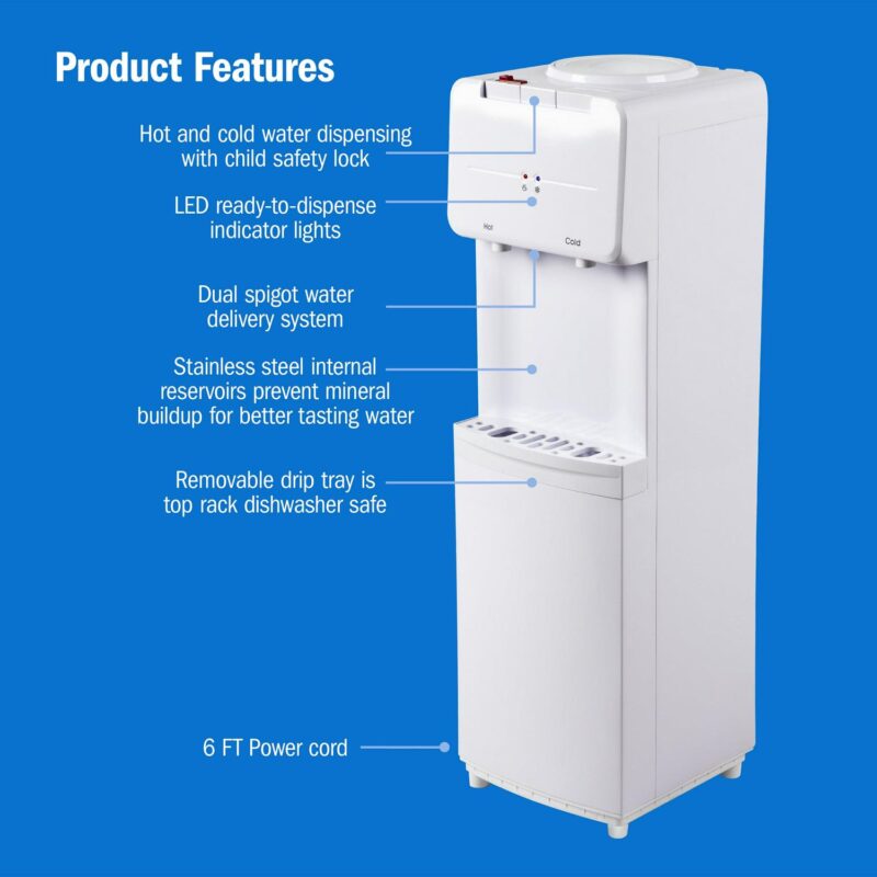 Great Value Top Loading Hot, Cold Temperature Water Dispenser, White Water Cooler, 36.4  High - Image 7
