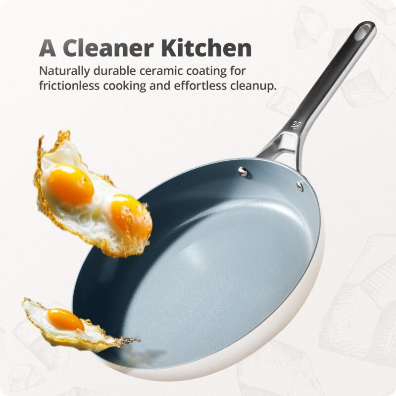 Greater Goods Savvy Ceramic Nonstick Cookware Set, 10 Piece Kit (Birch White) - Image 5