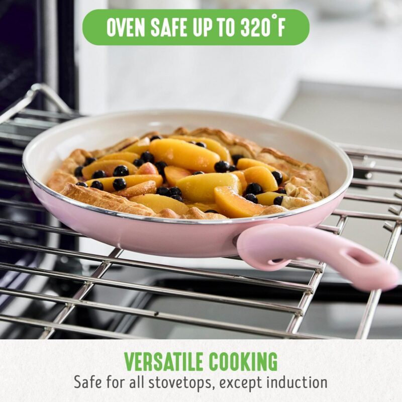 GreenLife 18-Piece Soft Grip Toxin-Free Healthy Ceramic Non-Stick Cookware Set, Pink, Dishwasher Safe - Image 10