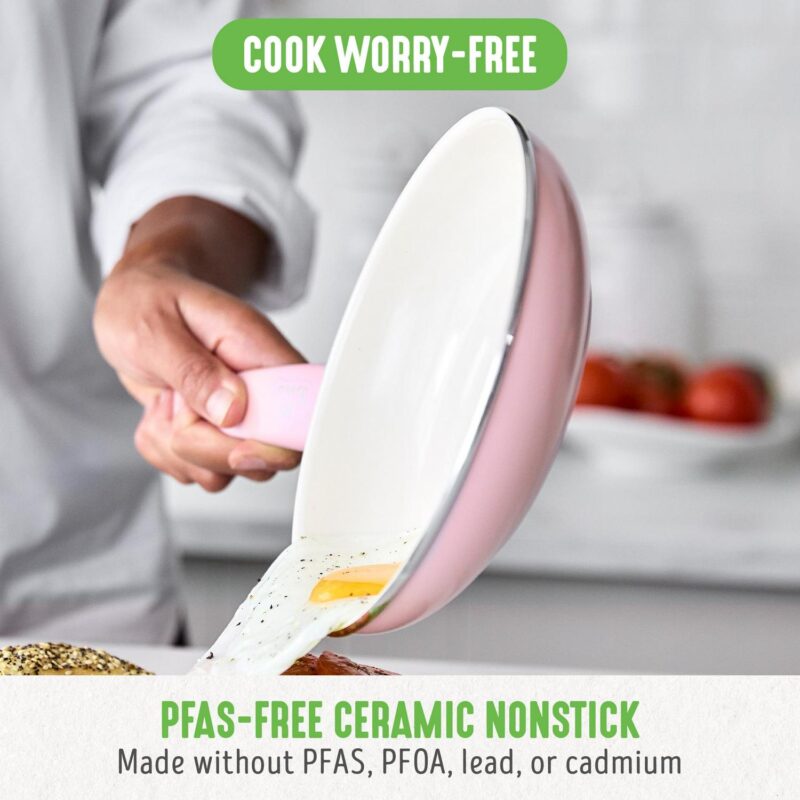 GreenLife 18-Piece Soft Grip Toxin-Free Healthy Ceramic Non-Stick Cookware Set, Pink, Dishwasher Safe - Image 2