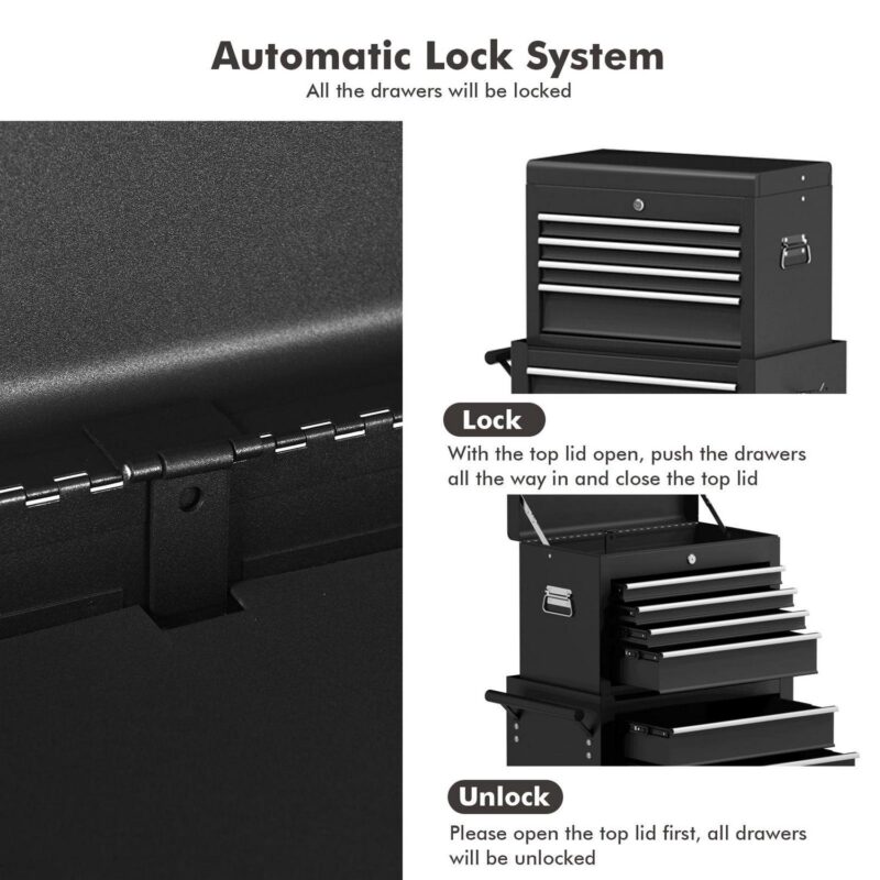 Gymax 2 in 1 Black Rolling Cabinet Storage Chest Box Garage Toolbox Organizer w/ 6 Drawers - Image 4