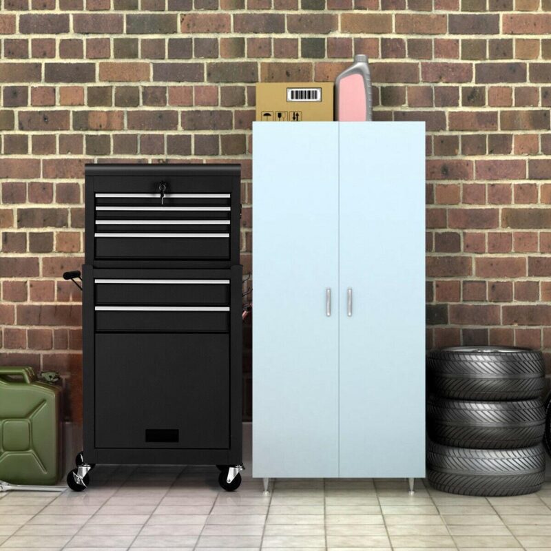 Gymax 2 in 1 Black Rolling Cabinet Storage Chest Box Garage Toolbox Organizer w/ 6 Drawers - Image 3