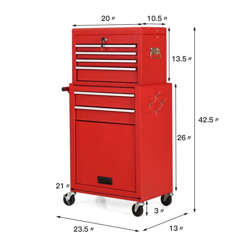Gymax 2 in 1 Rolling Cabinet Storage Chest Box Garage Toolbox Organizer w/ 6 Drawers - Image 2