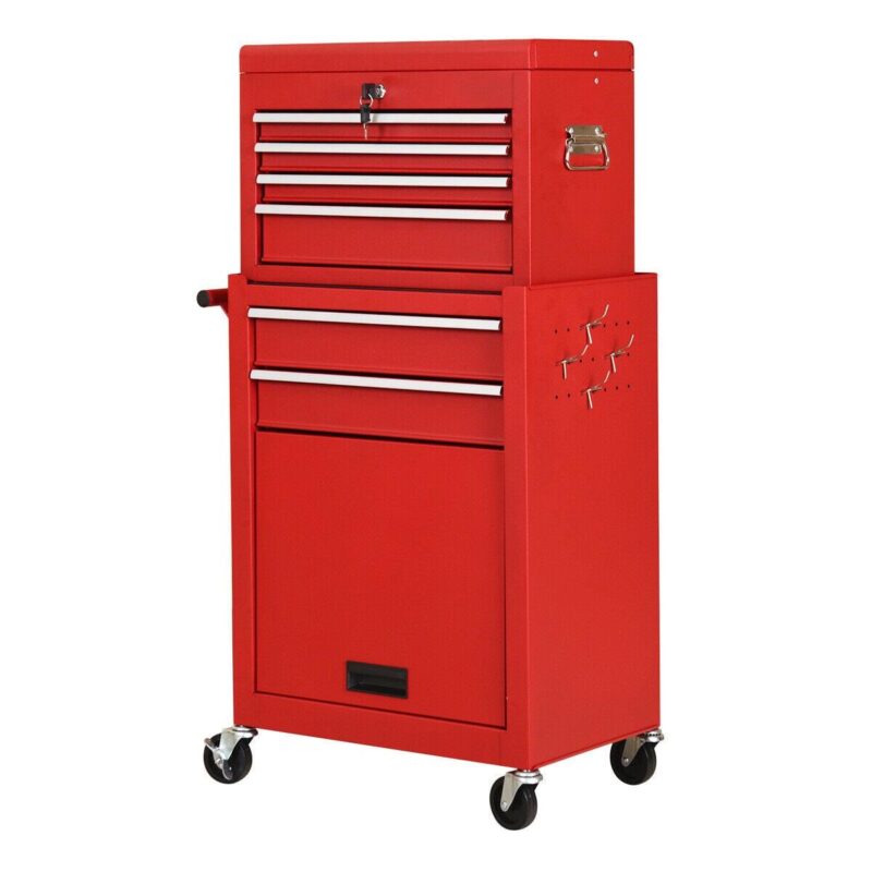 Gymax 2 in 1 Rolling Cabinet Storage Chest Box Garage Toolbox Organizer w/ 6 Drawers - Image 10