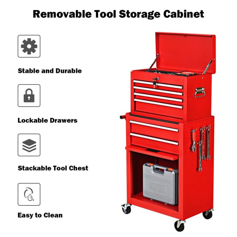 Gymax 2 in 1 Rolling Cabinet Storage Chest Box Garage Toolbox Organizer w/ 6 Drawers - Image 5