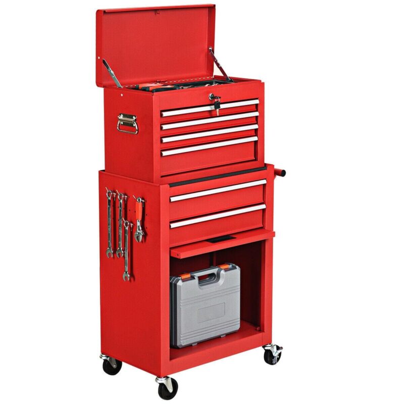 Gymax 2 in 1 Rolling Cabinet Storage Chest Box Garage Toolbox Organizer w/ 6 Drawers - Image 8