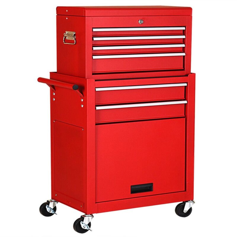 Gymax 2 in 1 Rolling Cabinet Storage Chest Box Garage Toolbox Organizer w/ 6 Drawers
