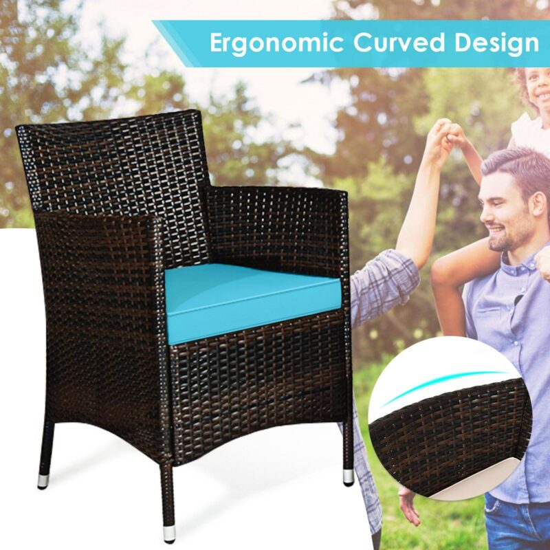Gymax 4PCS Patio Rattan Conversation Furniture Set Outdoor Turquoise Cushioned - Image 8