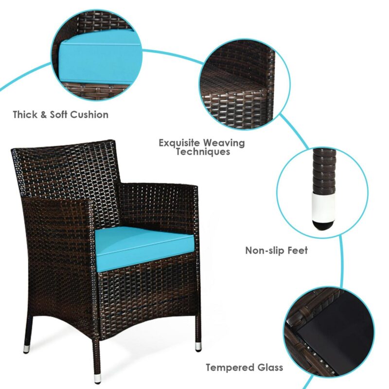 Gymax 4PCS Patio Rattan Conversation Furniture Set Outdoor Turquoise Cushioned - Image 10