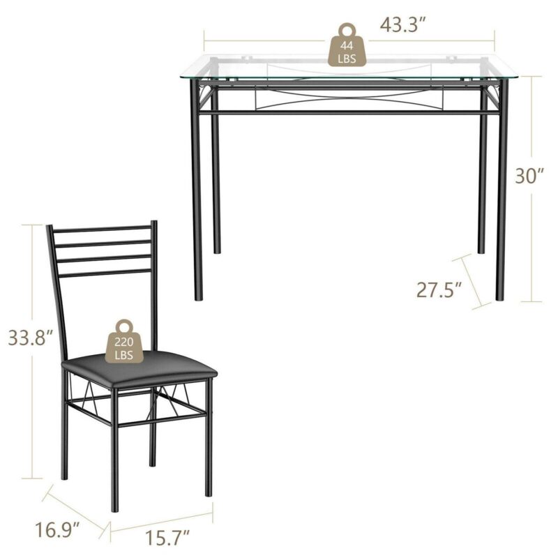 Gymax 5 Piece Dining Set Glass Top Table and 4 Upholstered Chairs Kitchen Room Furniture - Image 3