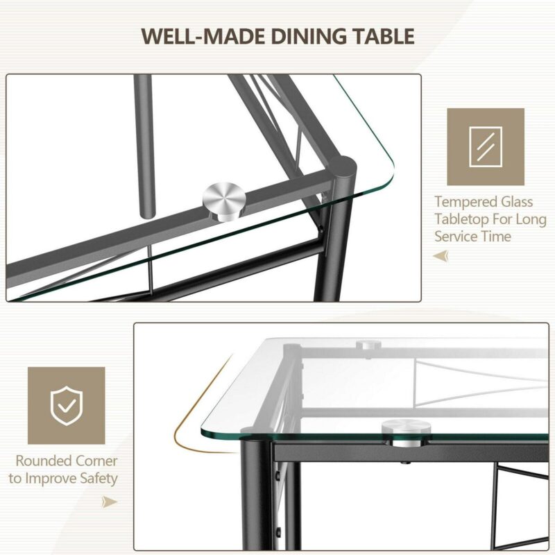 Gymax 5 Piece Dining Set Glass Top Table and 4 Upholstered Chairs Kitchen Room Furniture - Image 8