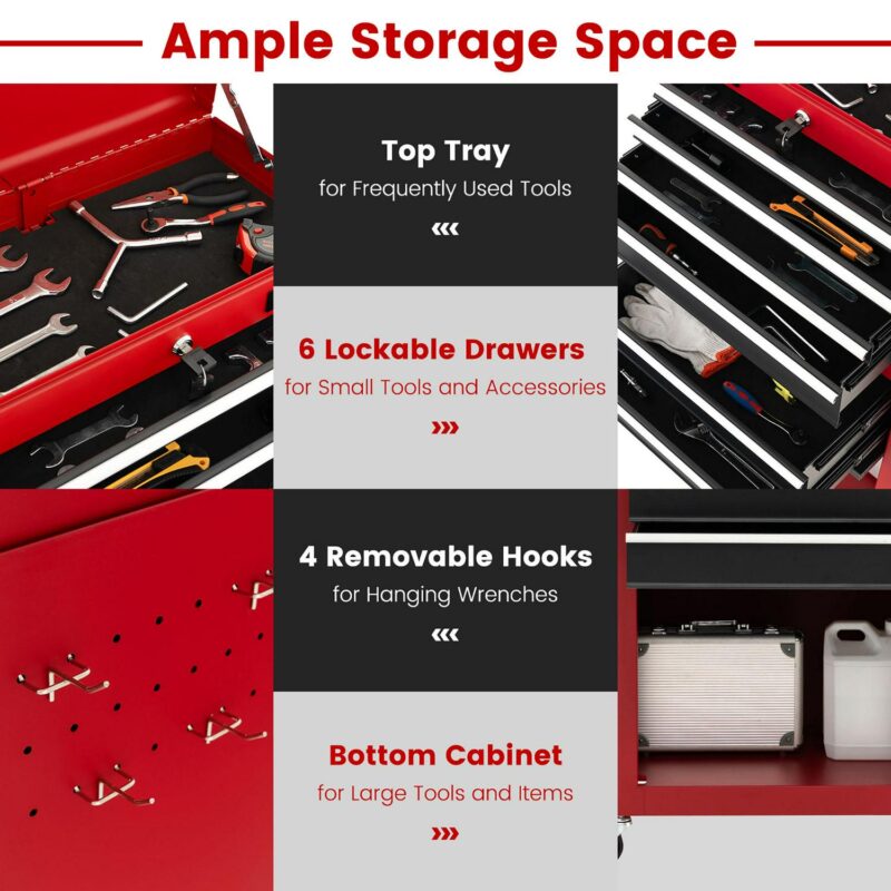 Gymax 6-Drawer Rolling Tool Chest Lockable Tool Box and Storage Cabinet Garage Workshop - Image 5